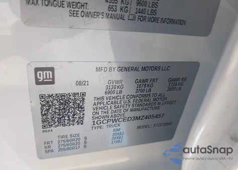 2021 Chevrolet Silverado 1500 2Wd Short Bed Lt z USA, uszkodzony, nr VIN 1GCPWCED3MZ405457